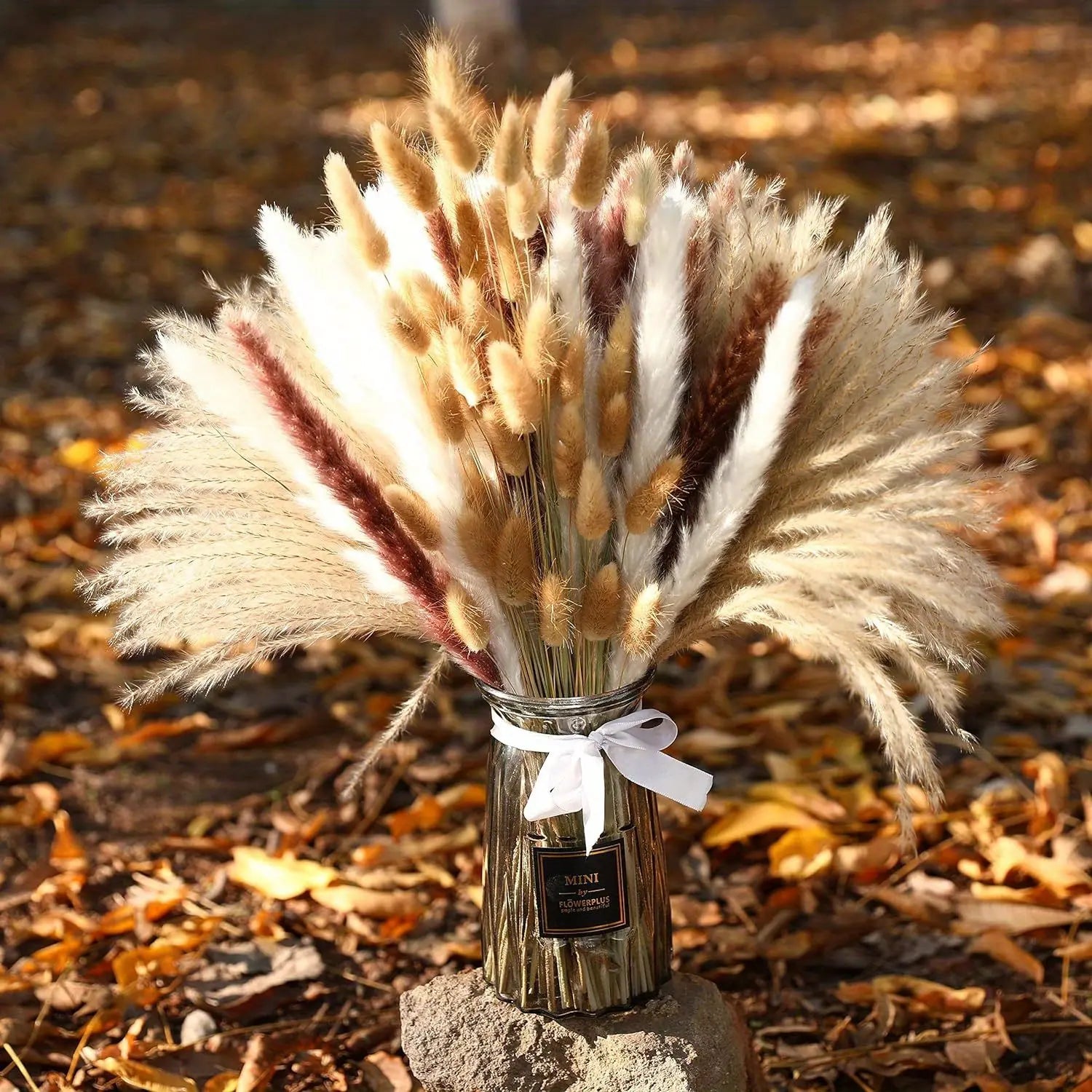 Nortureflora Natural Dried Pampas Grass Decorative Flower Set - 100/200/300/400PCS, Farmhouse Boho Floral Plants for Wedding, Bedroom Aesthetic & DIY Arrangements
