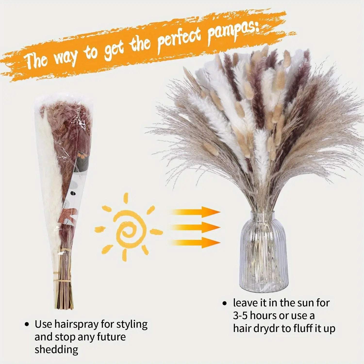 Nortureflora Natural Dried Pampas Grass Decorative Flower Set - 100/200/300/400PCS, Farmhouse Boho Floral Plants for Wedding, Bedroom Aesthetic & DIY Arrangements