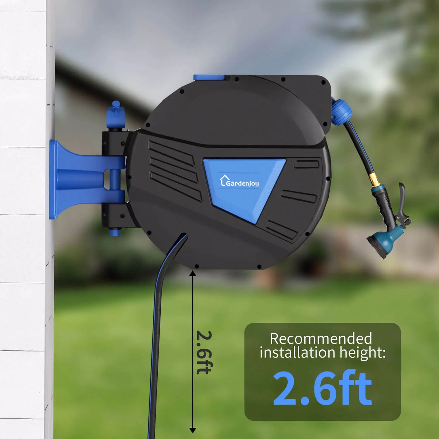 Retractable Garden Hose Reel – Heavy-Duty, Wall-Mounted Water Hose Storage (Blue)