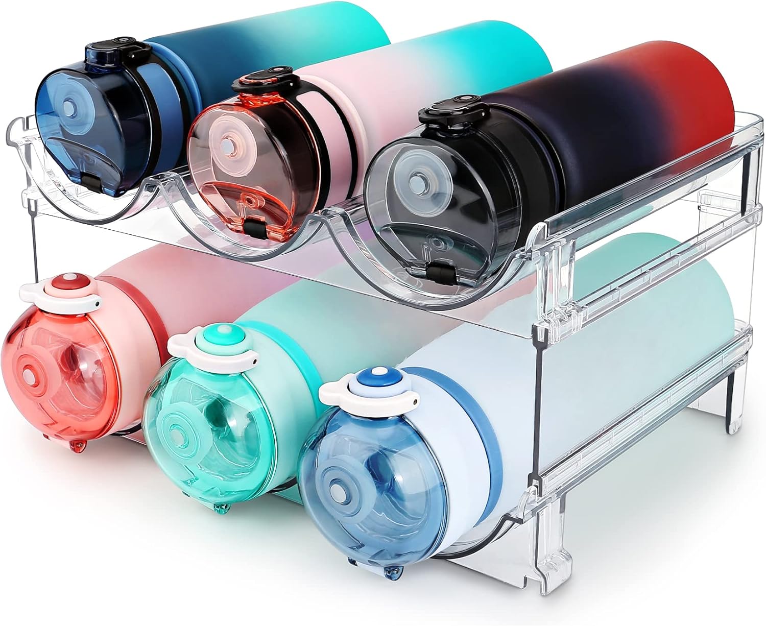 Water Bottle Organizer for Cabinet, Water Bottle Storage Organizer, 2 Packs Water Bottle Storage Rack, Water Bottle Holder for Cabinet, Stackable Water Bottle Storage Rack