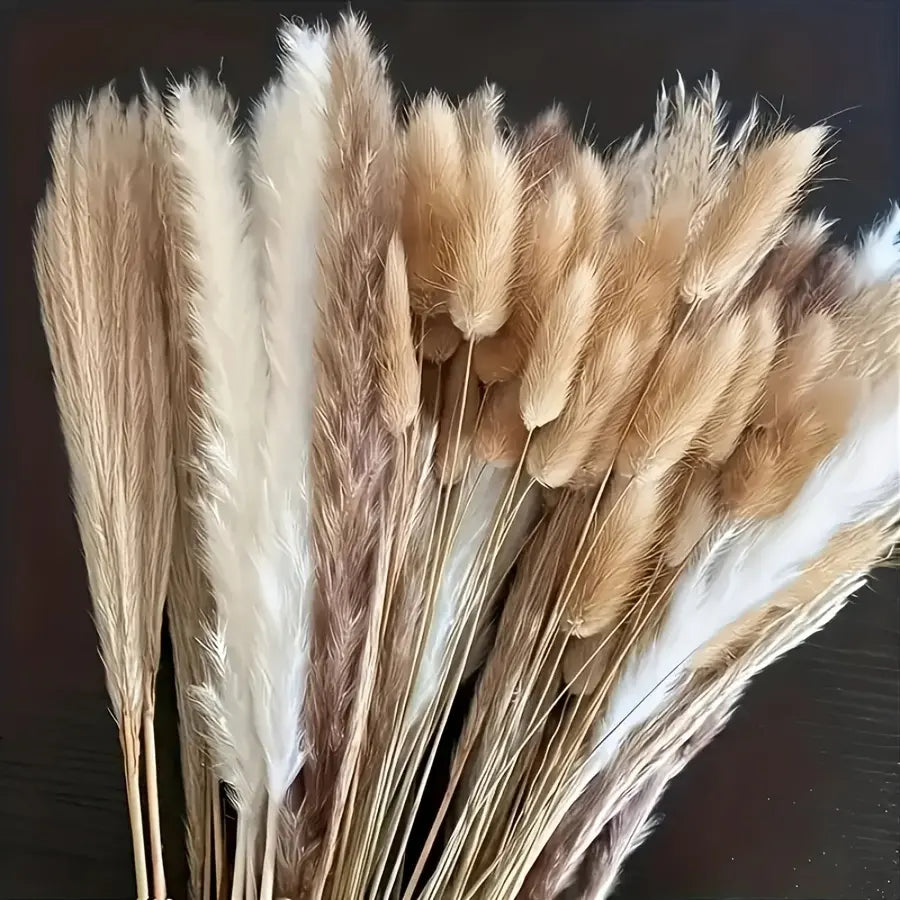 Nortureflora Natural Dried Pampas Grass Decorative Flower Set - 100/200/300/400PCS, Farmhouse Boho Floral Plants for Wedding, Bedroom Aesthetic & DIY Arrangements